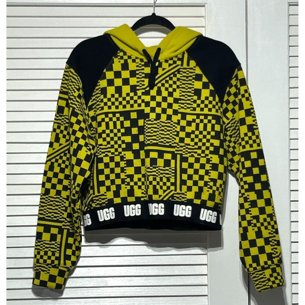 UGG Women's Yellow  Black Mallory Cropped Hoodie Checks Size Medium 3052 - Picture 9 of 12